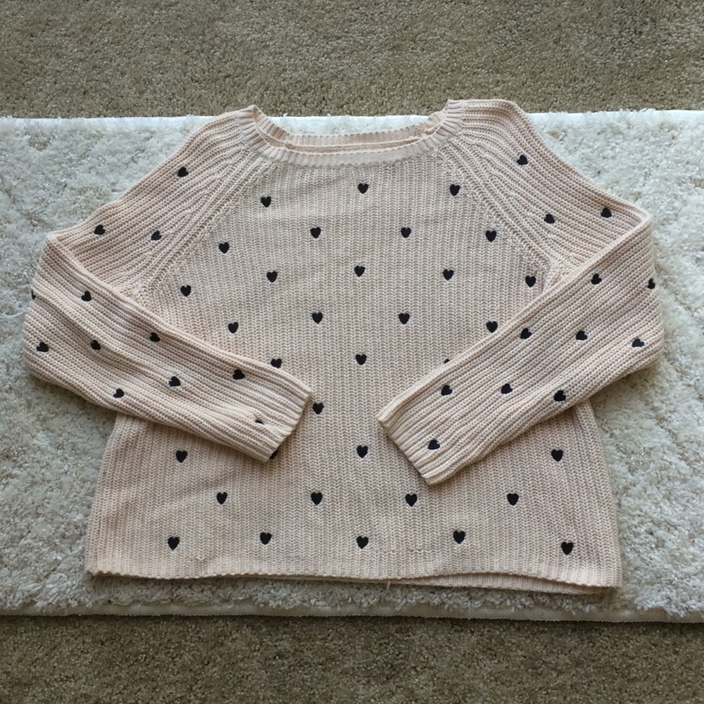 Pastel Pink Sweater with Navy Hearts